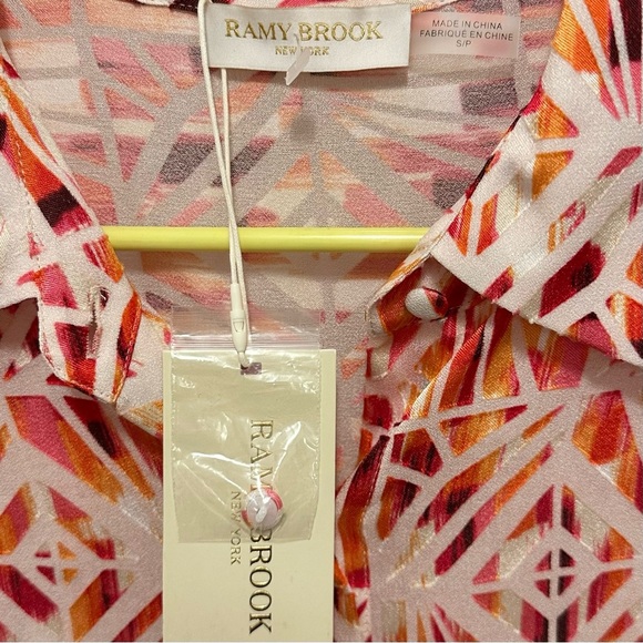 Ramy Brook Melina Button Down Top Collared Shirt Women’s S Pink Orange Blouse - Picture 6 of 9